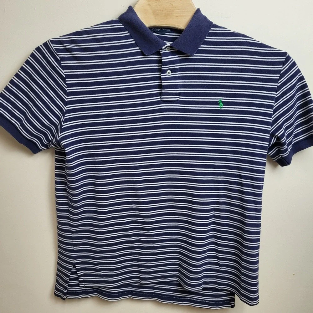 Polo Ralph Lauren Mens‎ Large Striped Short Sleeve Polo Shirt Navy White